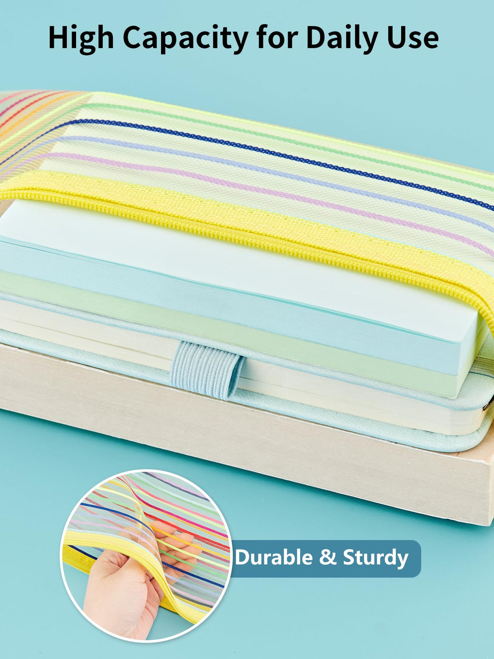 JARLINK pouch filled with pens and pencils for tidy stationery storage
