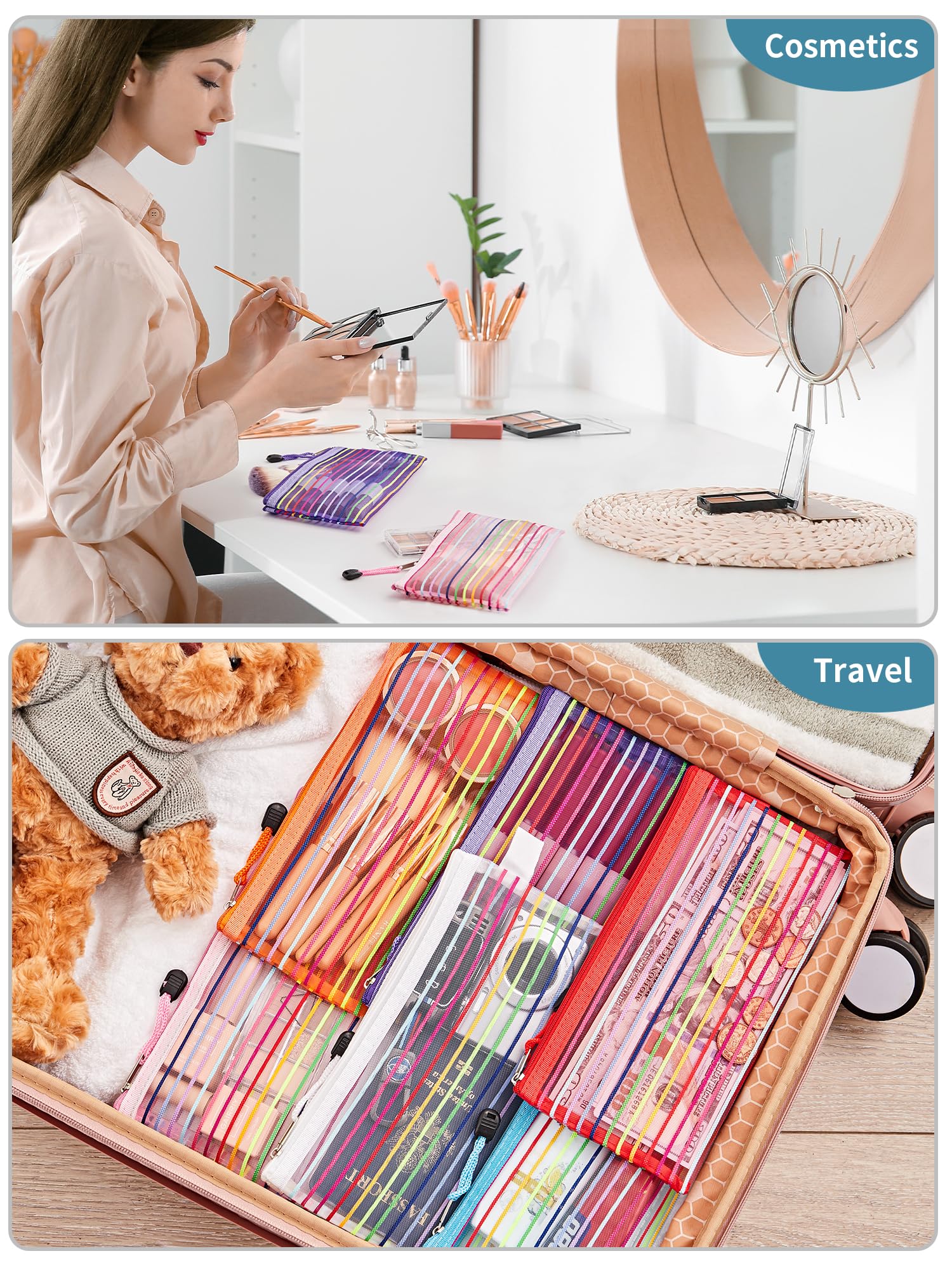 JARLINK pouches packed in a carry-on illustrating travel organization benefits