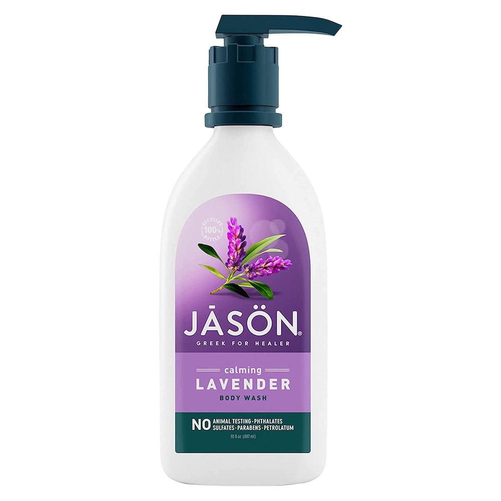 JASON bottle front label showing calming lavender and product benefits
