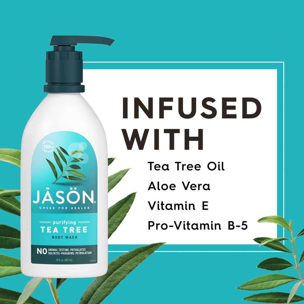 JASON bottle label emphasizing recycled packaging and clean formulation benefits