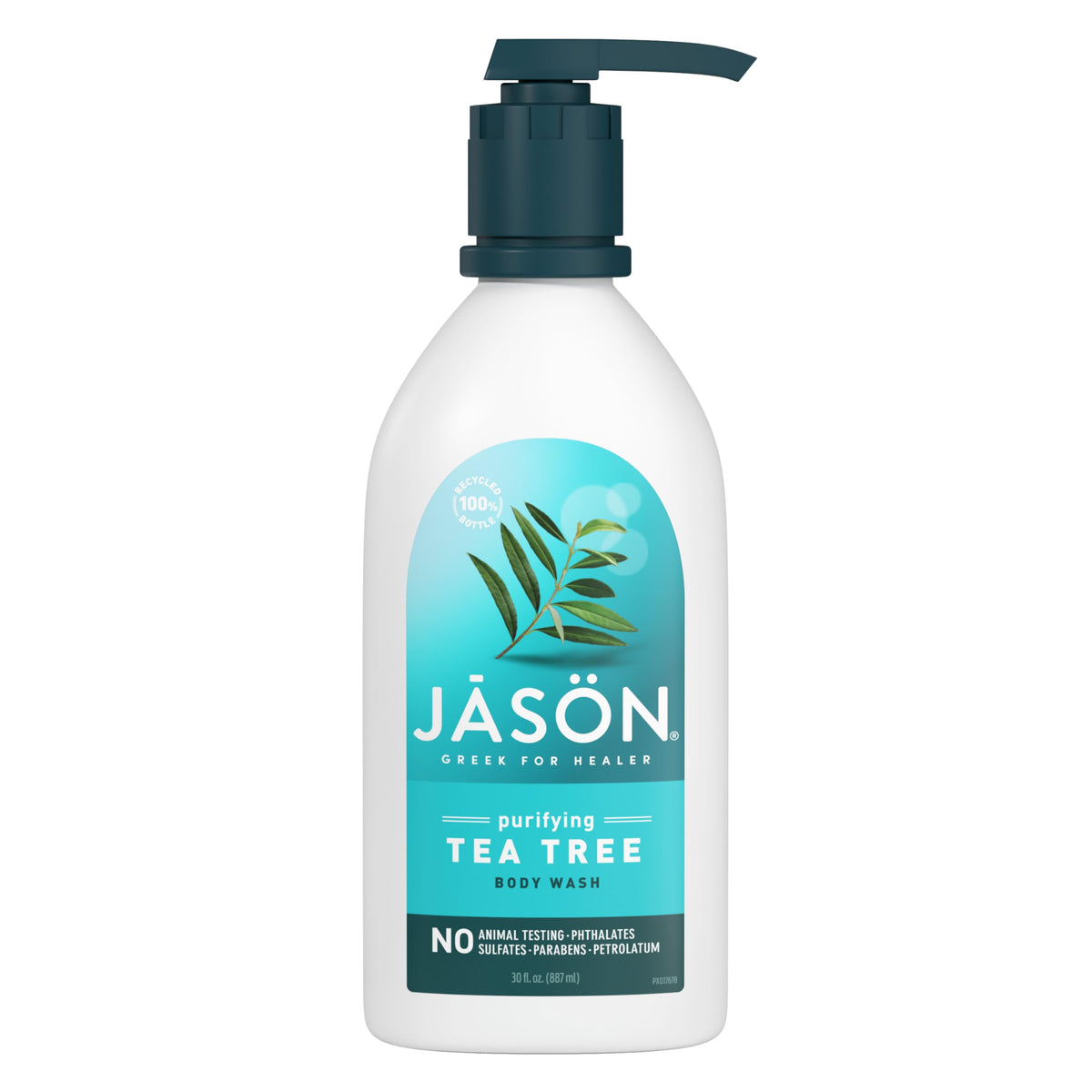 JASON front pump bottle showing label and 30 fl oz size for easy dispensing
