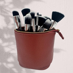 JAZD burgundy elastic slot detail holding brushes securely to protect bristles benefit protection