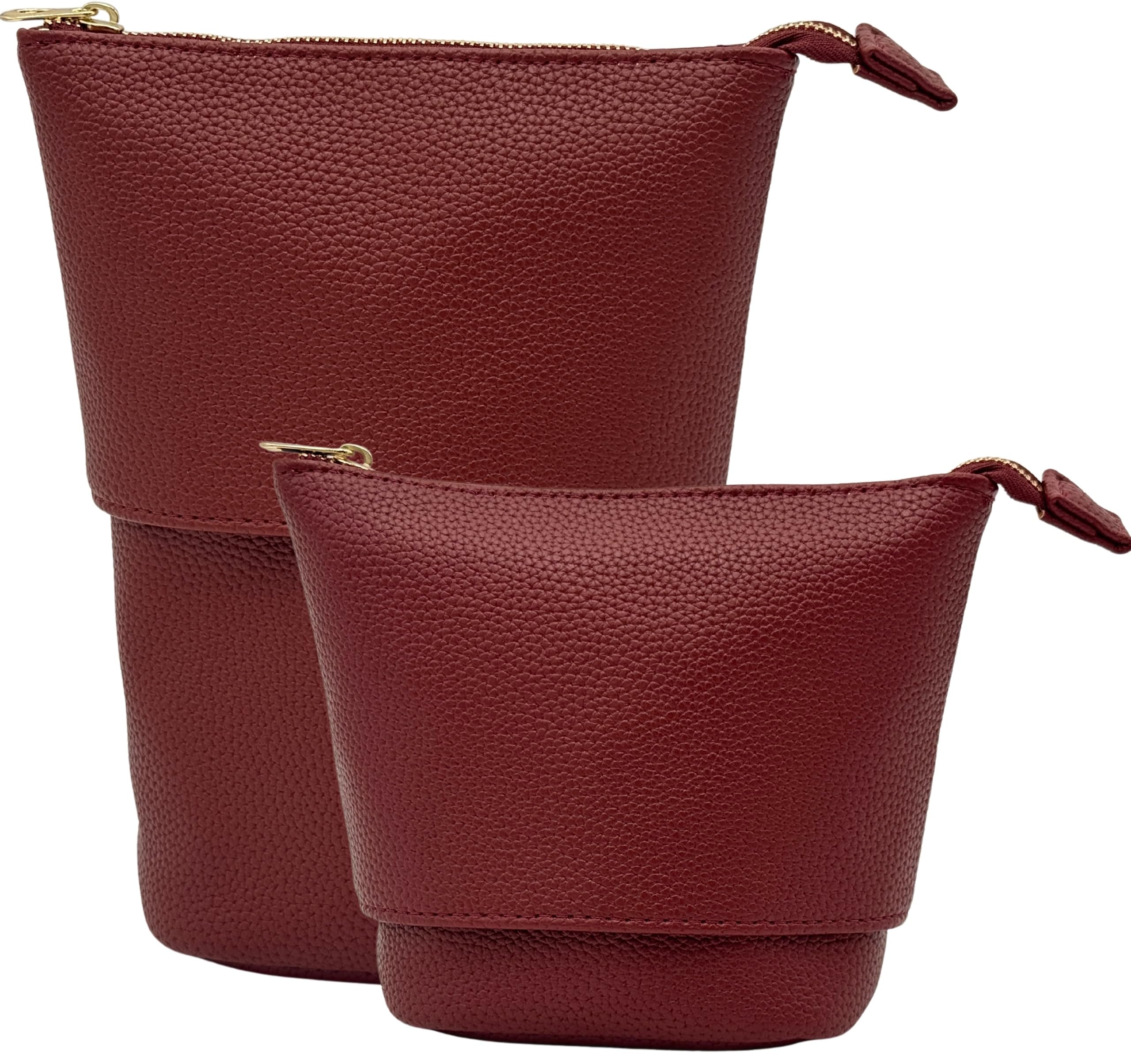 JAZD burgundy front packaging showing compact portable cosmetic case benefit portability