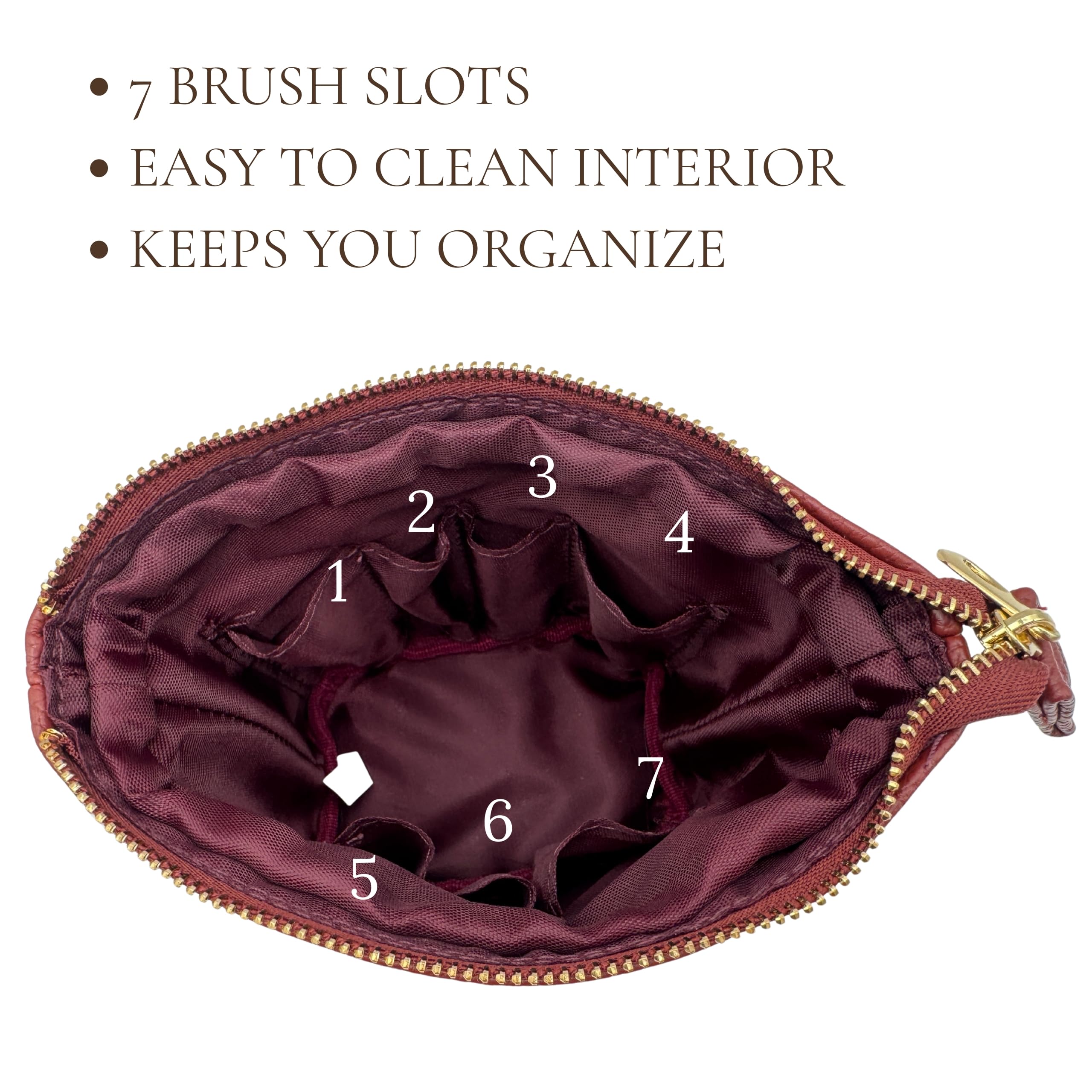 JAZD burgundy open standup display with brushes visible for easy access benefit organization
