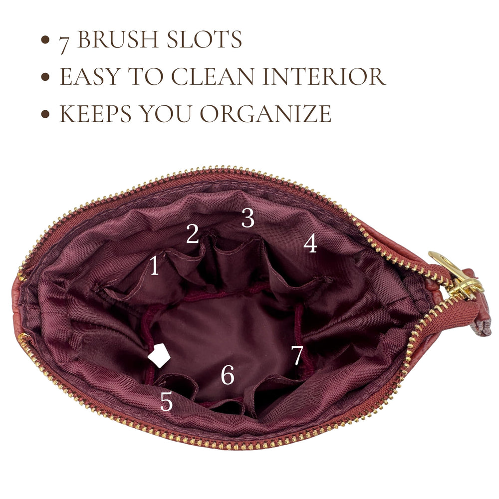 JAZD burgundy open standup display with brushes visible for easy access benefit organization