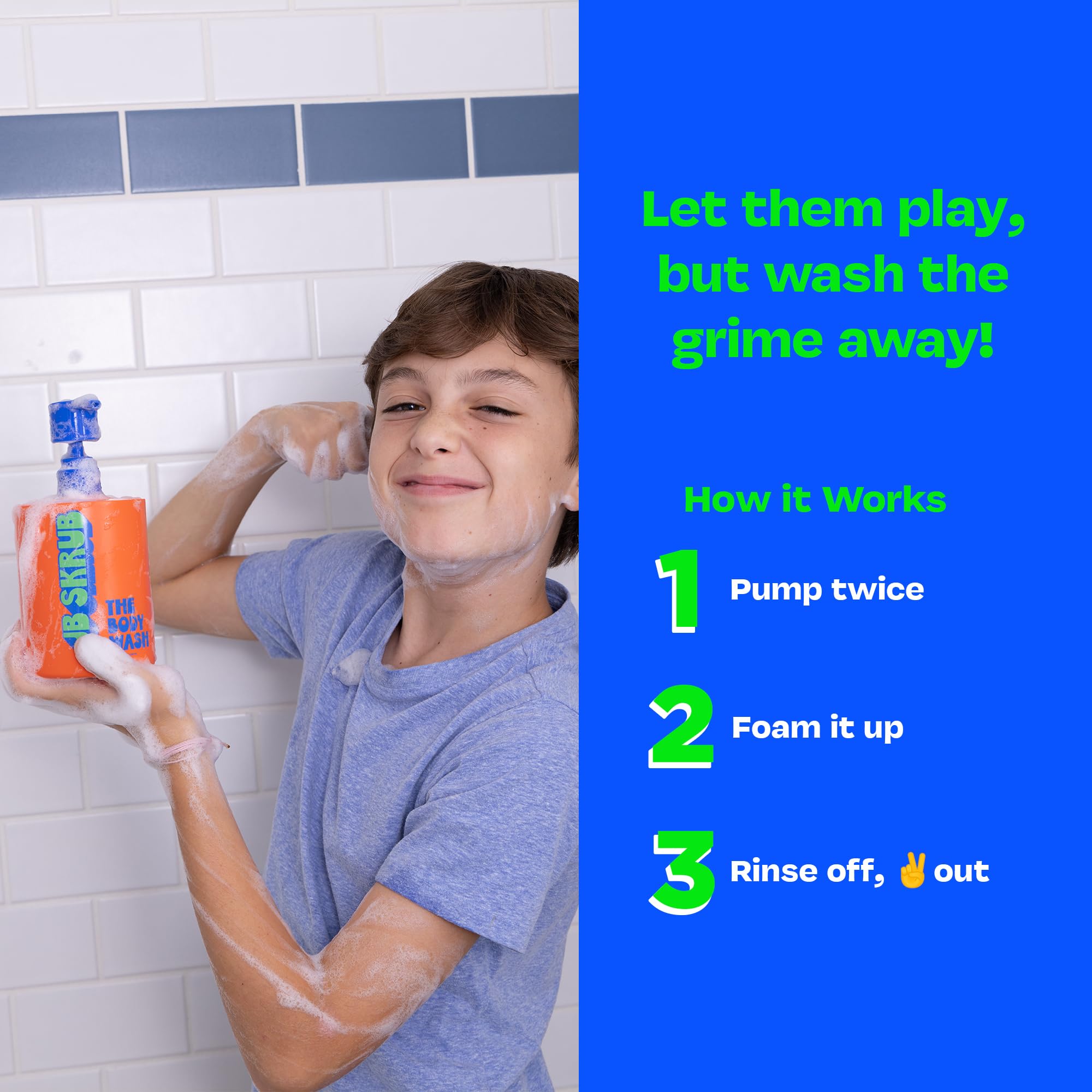 Teen using JB SKRUB in shower showing effective wash after activity