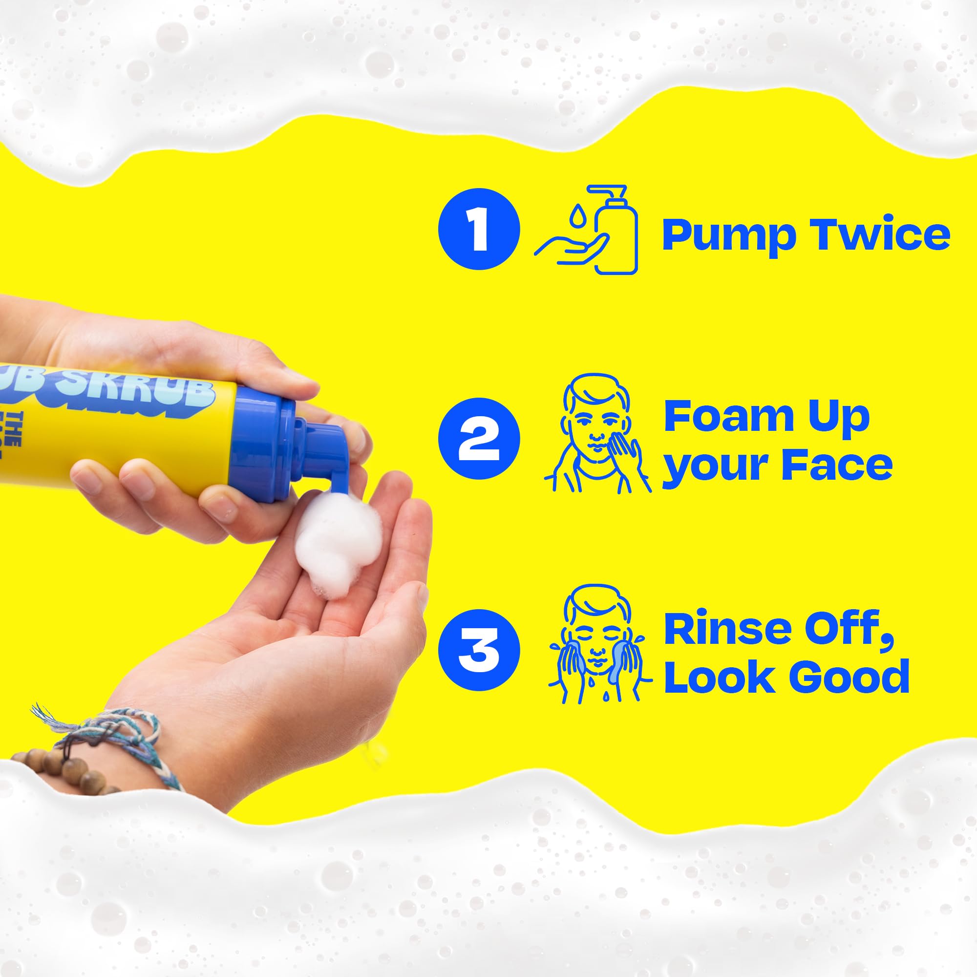 JB SKRUB foam on face demonstrating mild lather and easy rinse