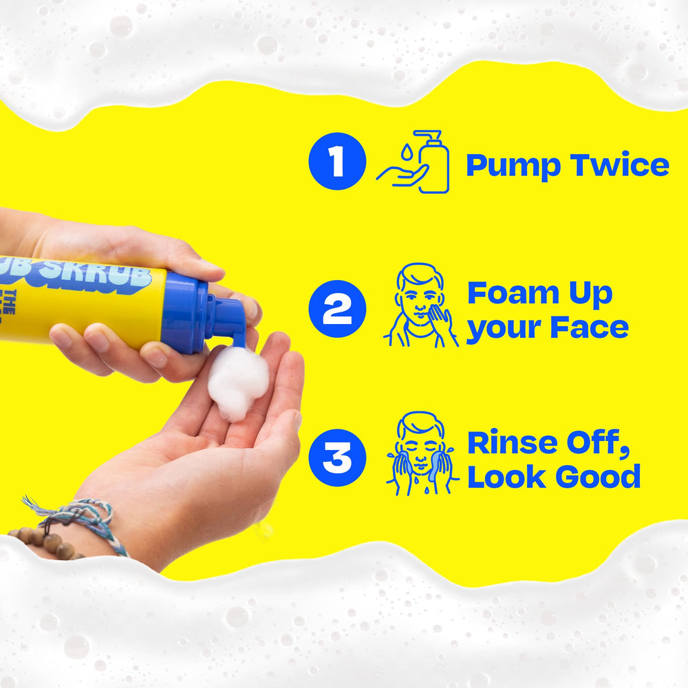 JB SKRUB foam on face demonstrating mild lather and easy rinse