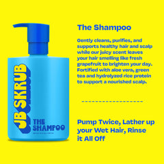JB SKRUB shampoo poured into hand highlighting easy application