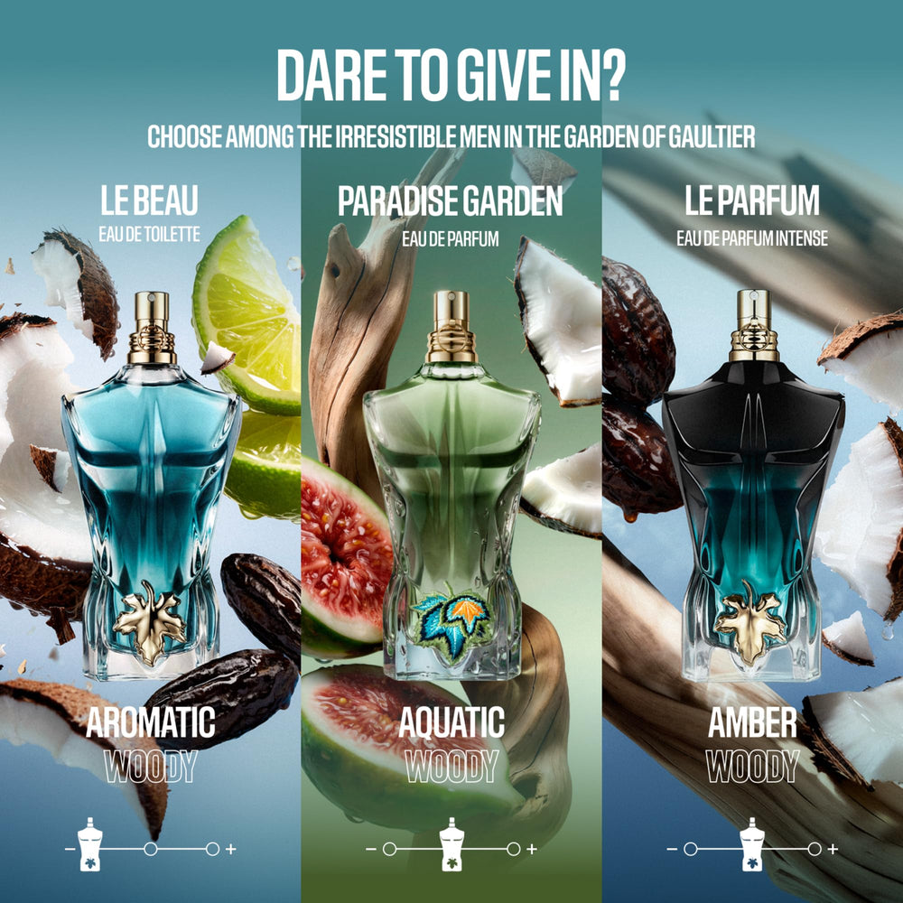 Jean Paul Gaultier spraying Le Beau from hand to show application and confidence boost