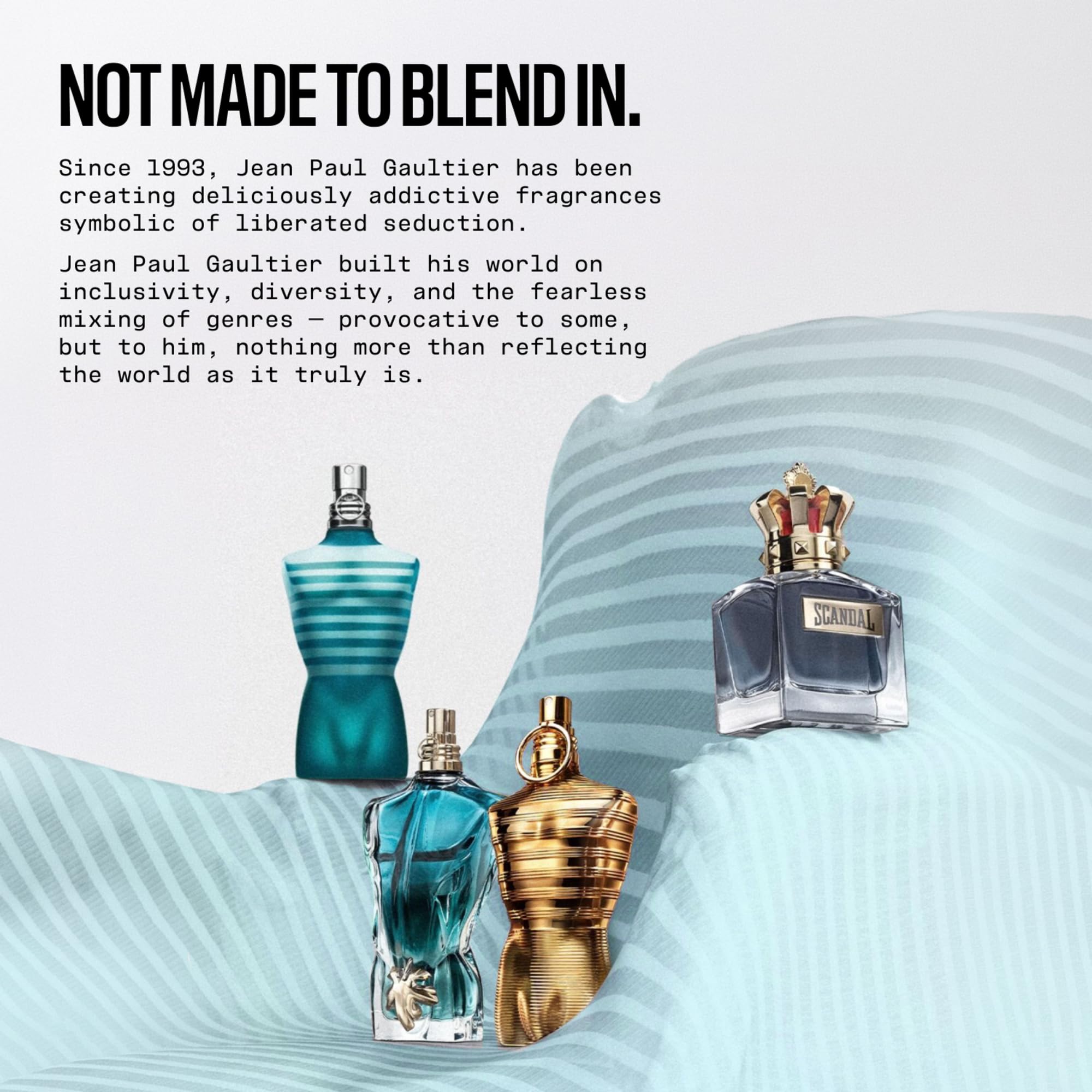 Jean Paul Gaultier travel-ready flatlay with bottle and tin for easy everyday carry