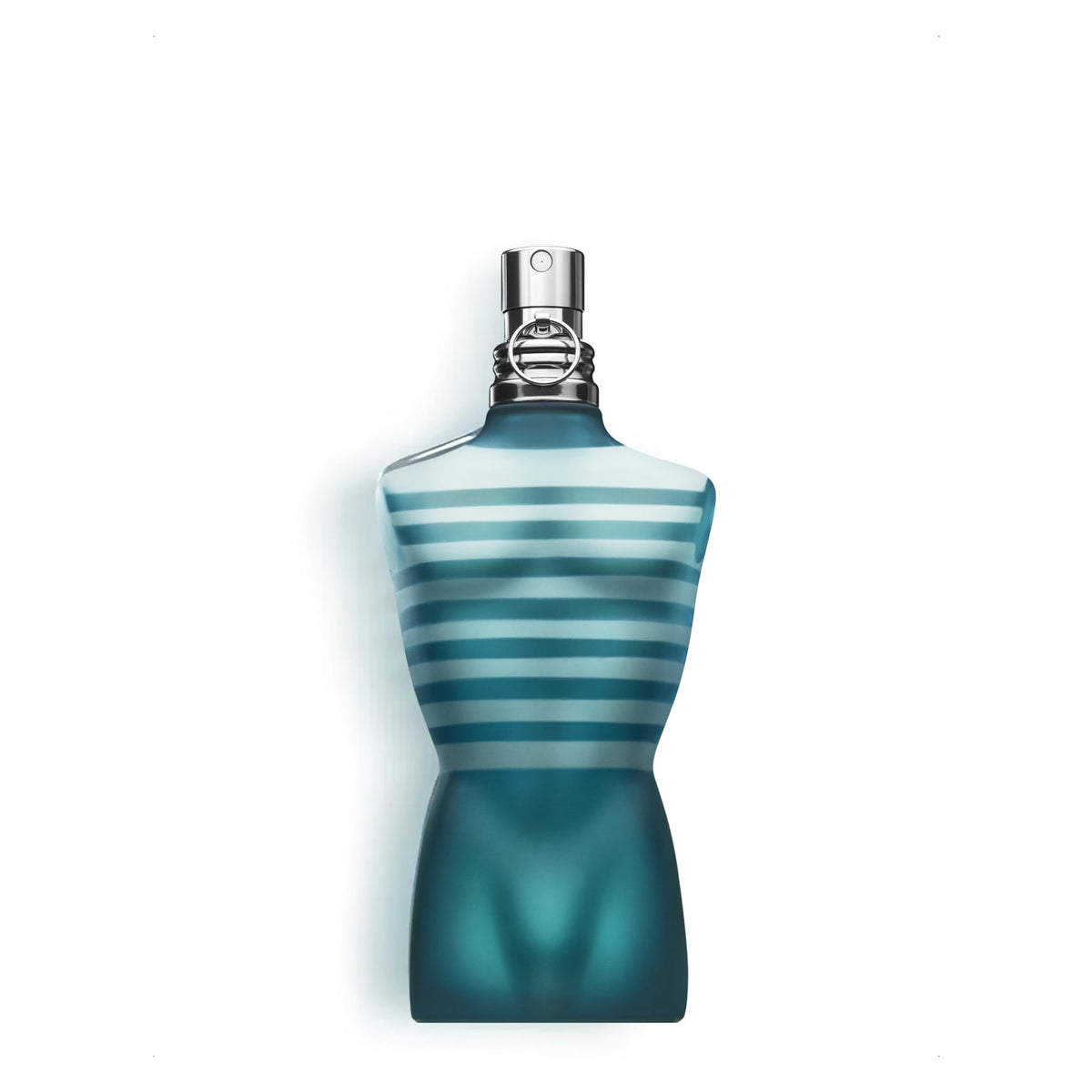 Jean Paul Gaultier front view of Le Male tin showing iconic torso and stripes, striking gift appeal