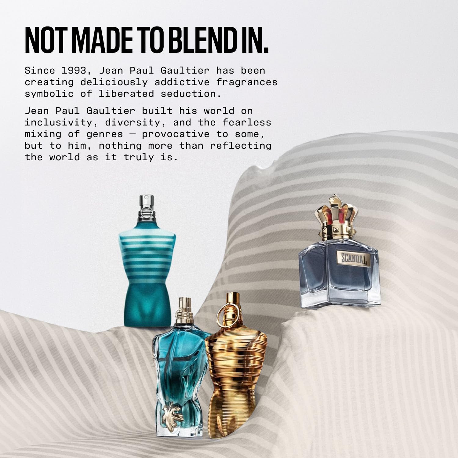 Jean Paul Gaultier lifestyle image at night showing confident wearer and evening-ready appeal benefit