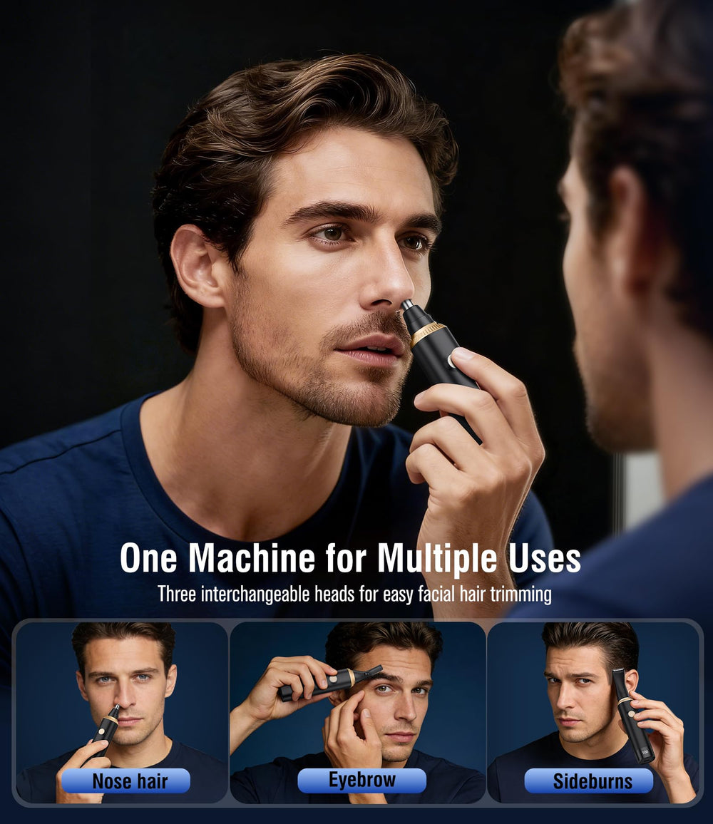 JEETIF detachable heads layout displaying three interchangeable grooming heads for versatility