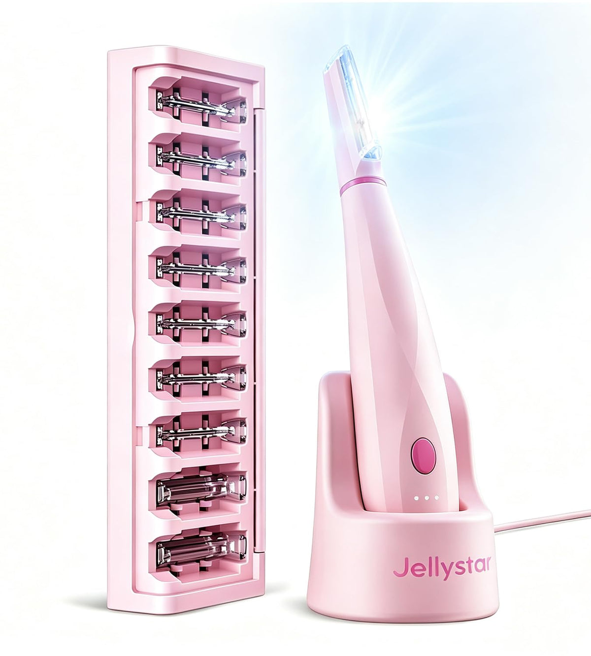 Jellystar front view with base showing sleek design and tidy charging