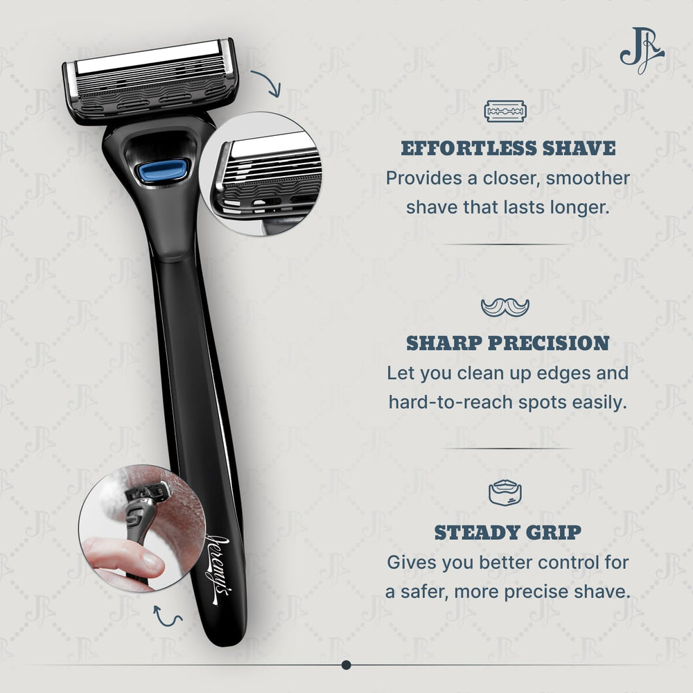 Jeremy's precision trimmer detail focused on clean edge shaping for accurate grooming