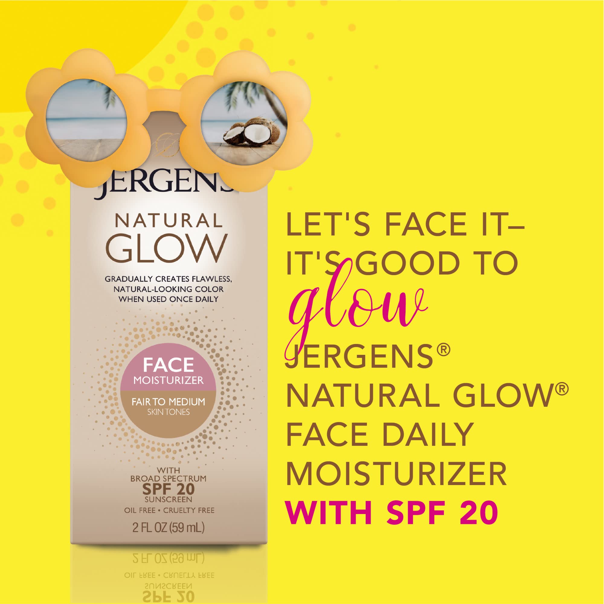 Jergens face lotion being applied to hand showing fast-absorbing benefit