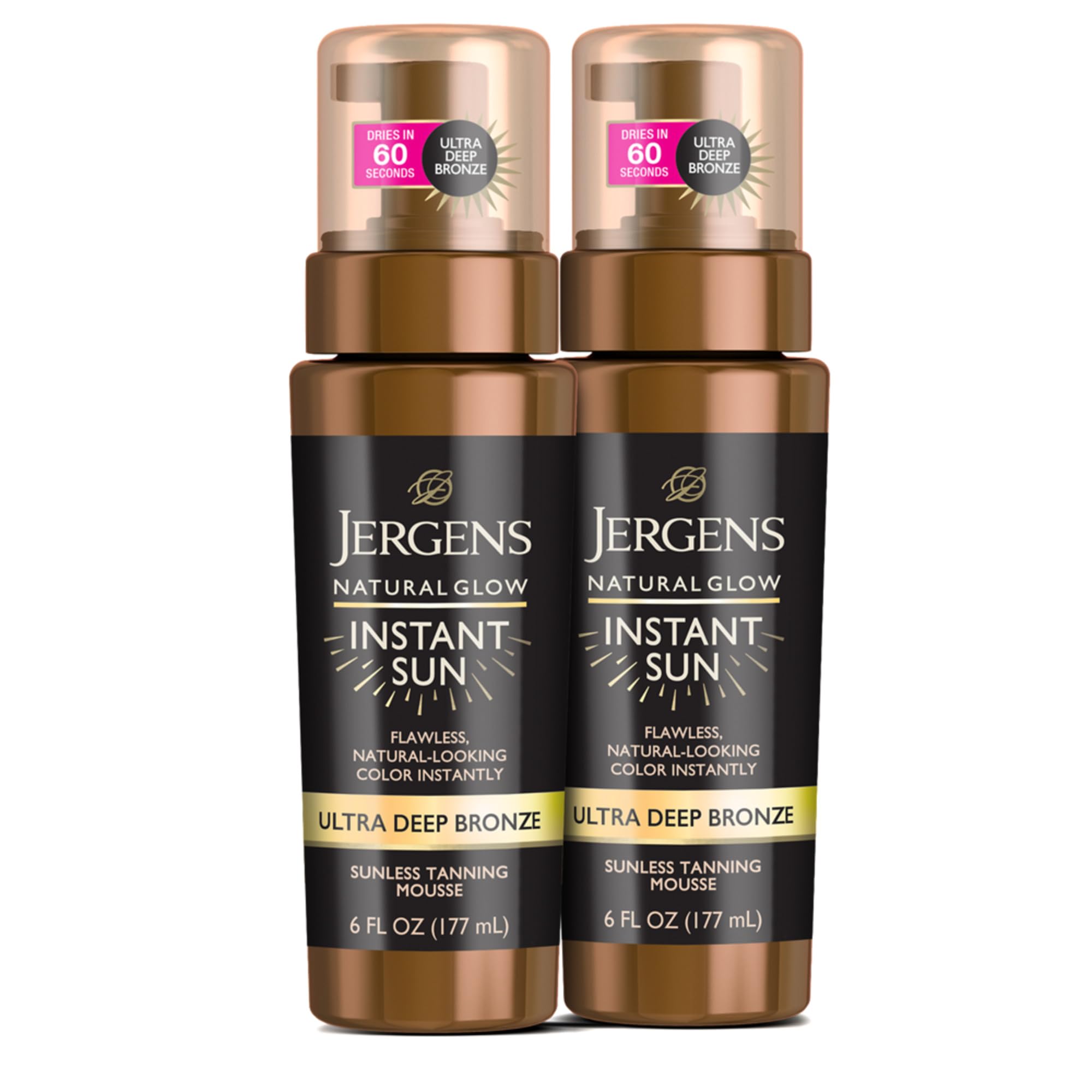 Jergens instant sun front packaging shows product and benefit of quick-drying