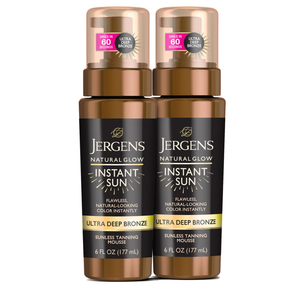 Jergens instant sun front packaging shows product and benefit of quick-drying