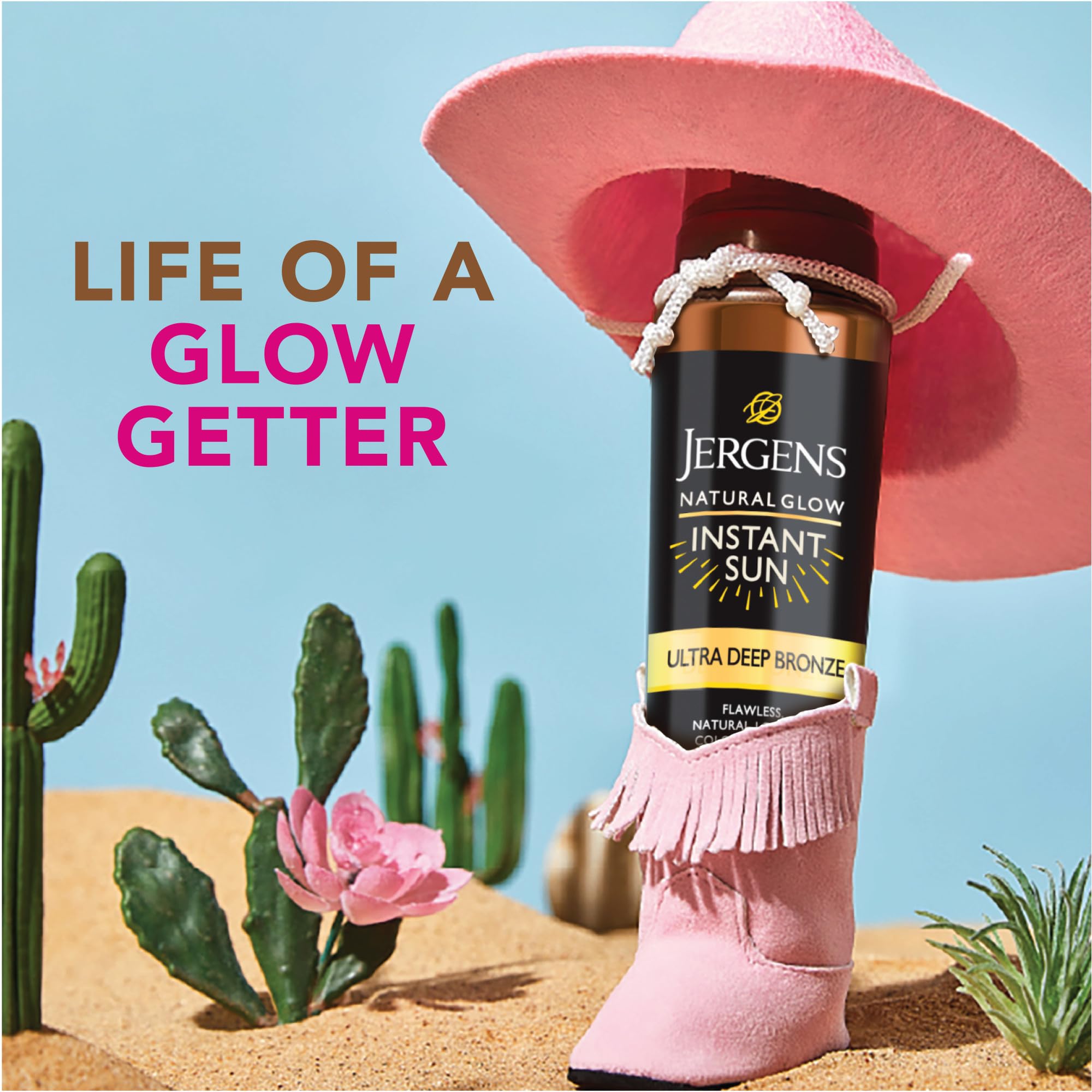 Jergens instant sun label close-up showing paraben-free, dermatologist-tested benefit
