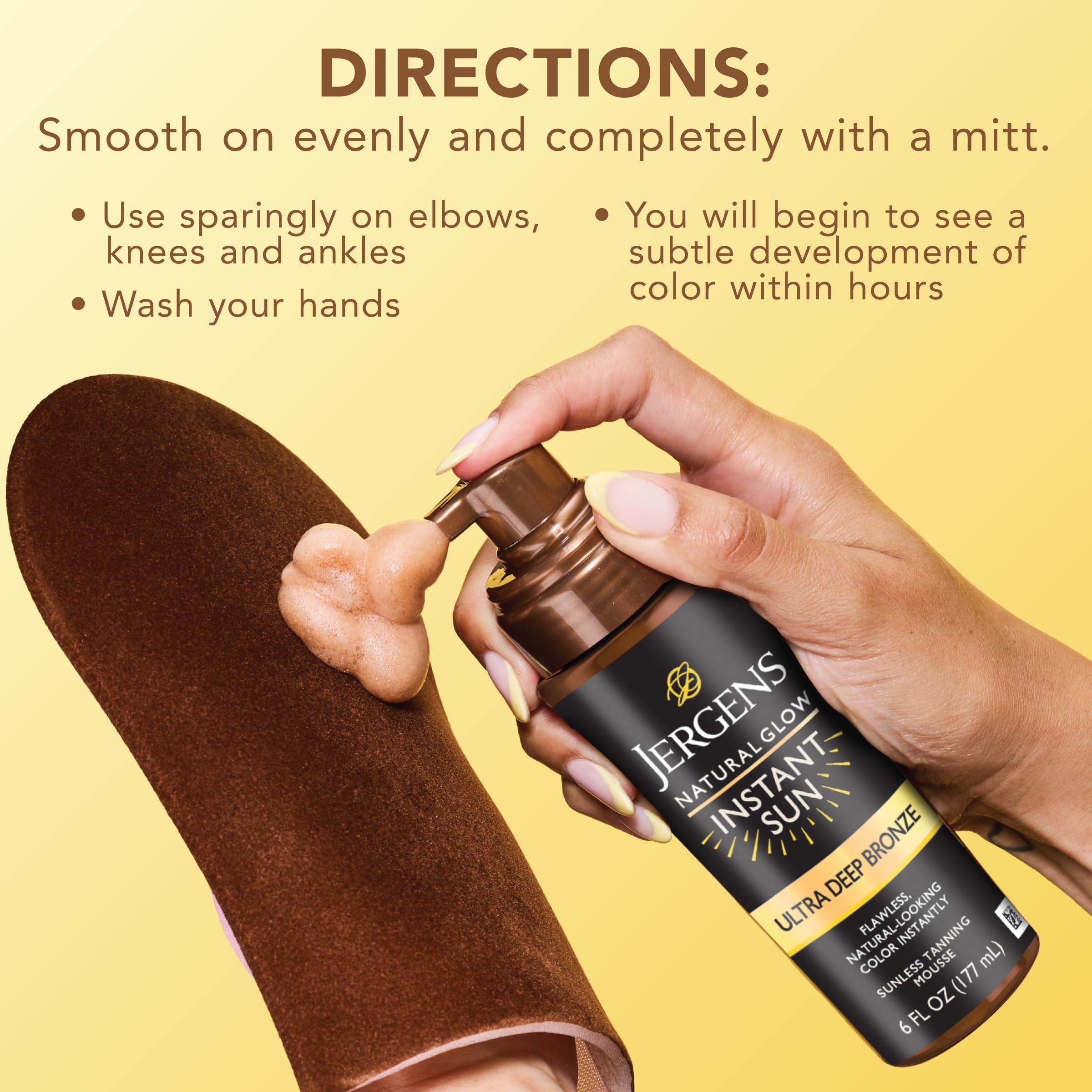 Jergens instant sun male user applying mousse showing gender-neutral use