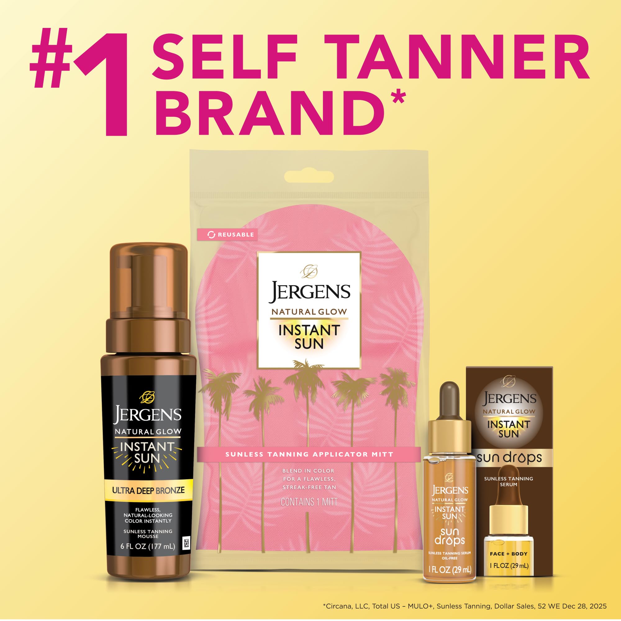 Jergens instant sun with tanning mitt staged for smoother, professional finish