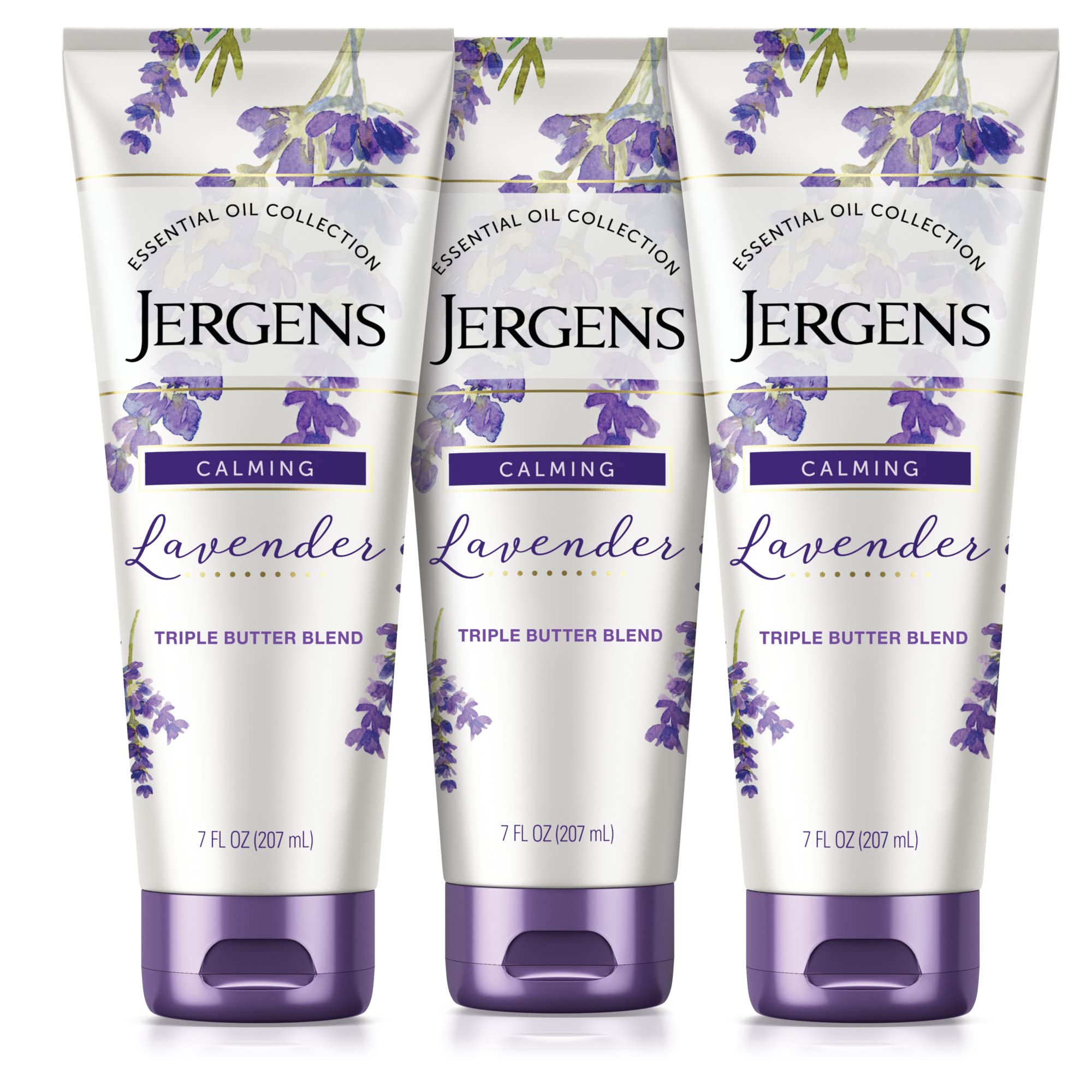 Jergens front packaging showing lavender lotion and calming scent benefit