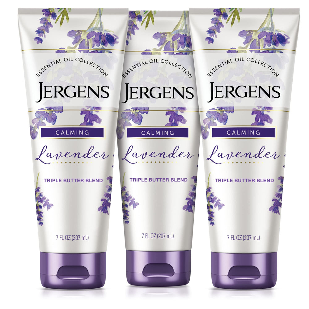 Jergens front packaging showing lavender lotion and calming scent benefit