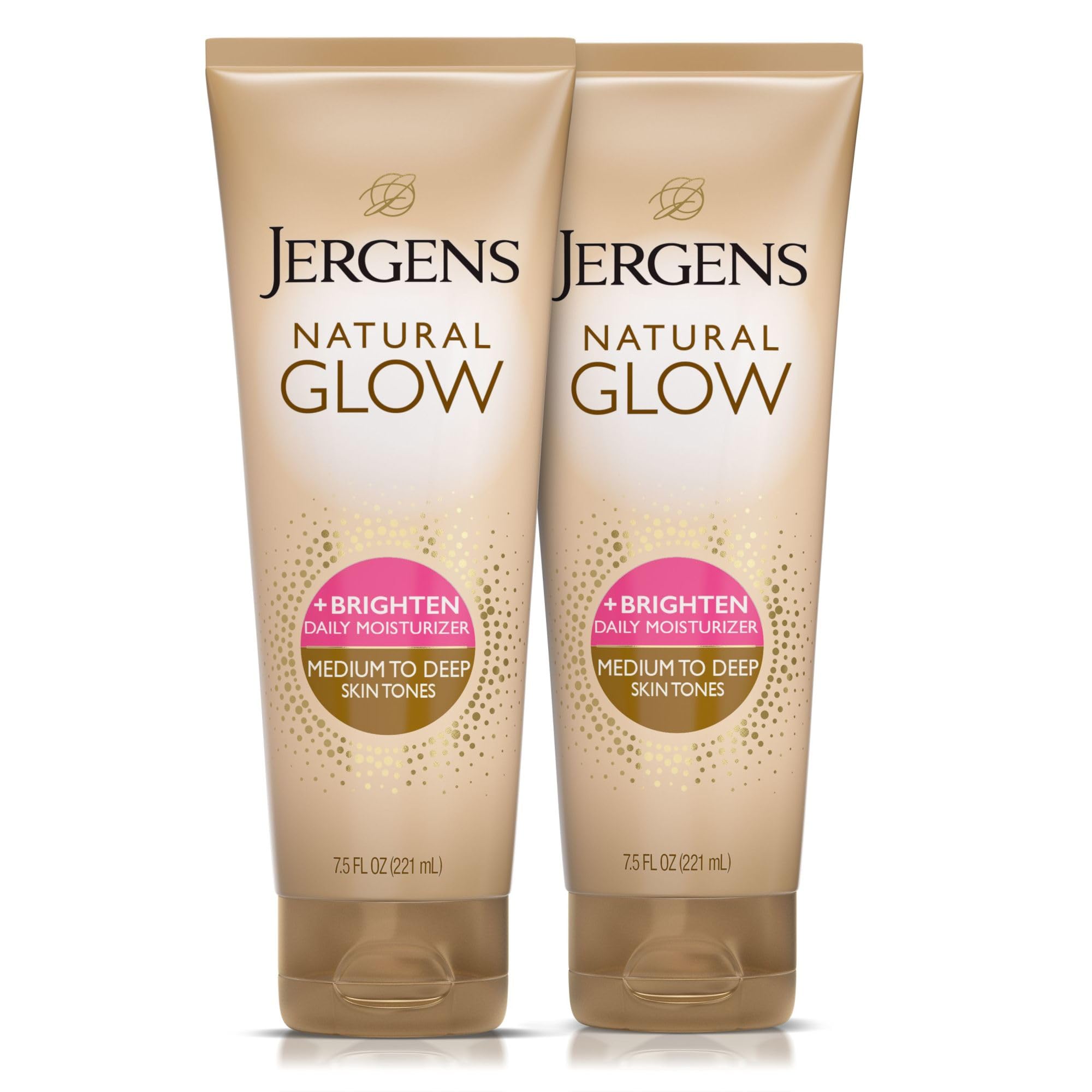 Jergens bottle front packaging showing medium-to-deep shade and benefits