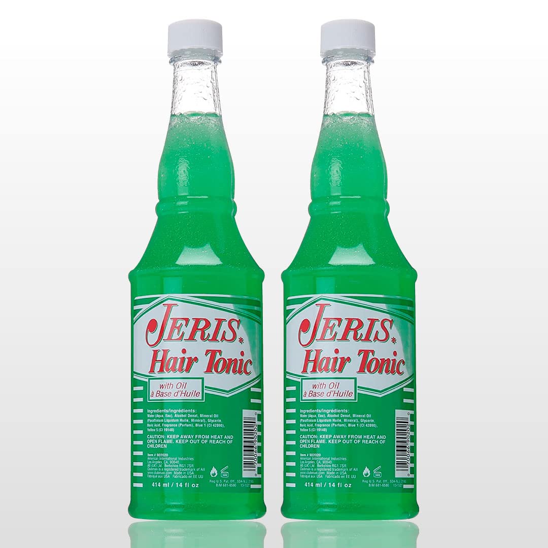 Jeris front packaging showing two 14 fl oz bottles and barbershop appeal