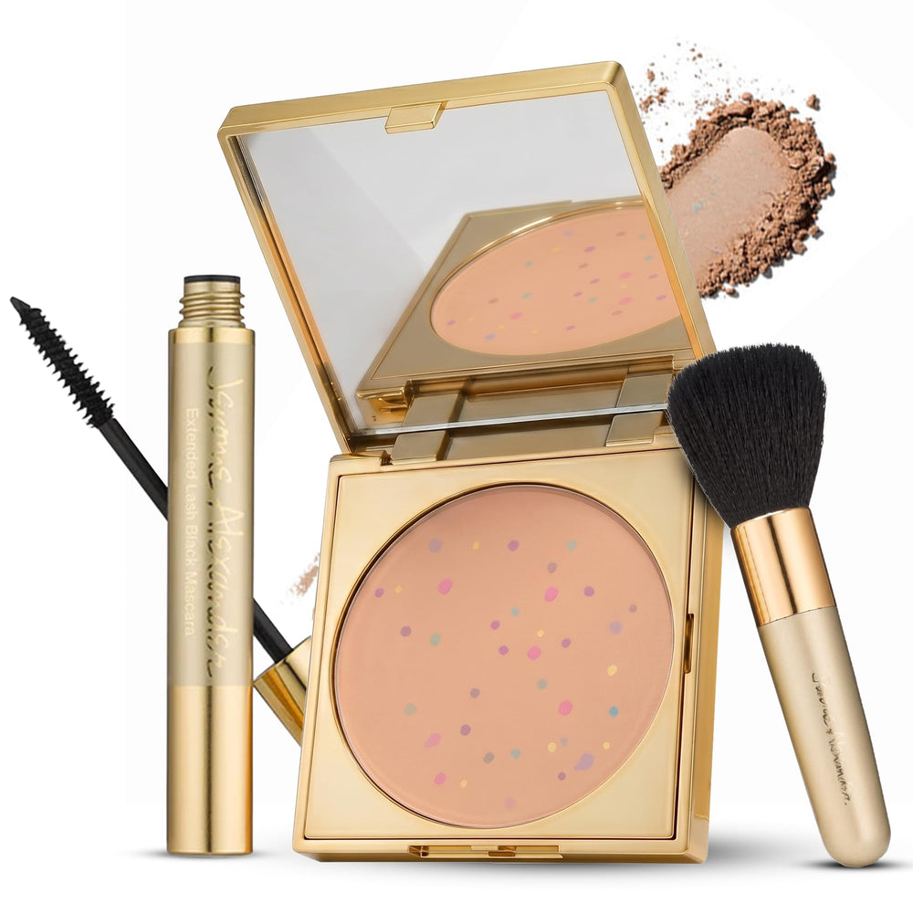 Jerome Alexander compact front showing medium shade and neat packaging benefits a portable routine