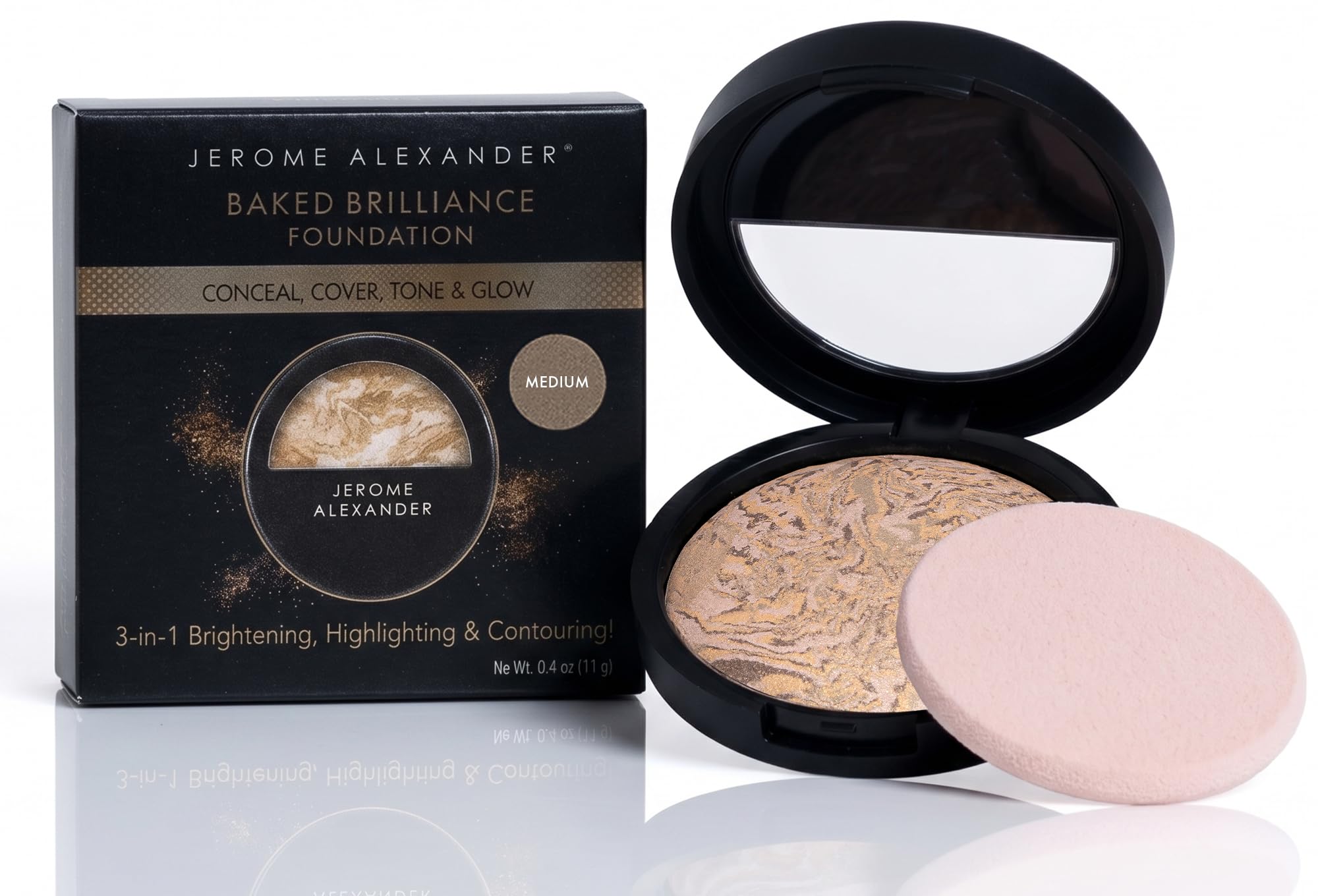 Jerome Alexander compact front view showing sleek packaging and travel ease