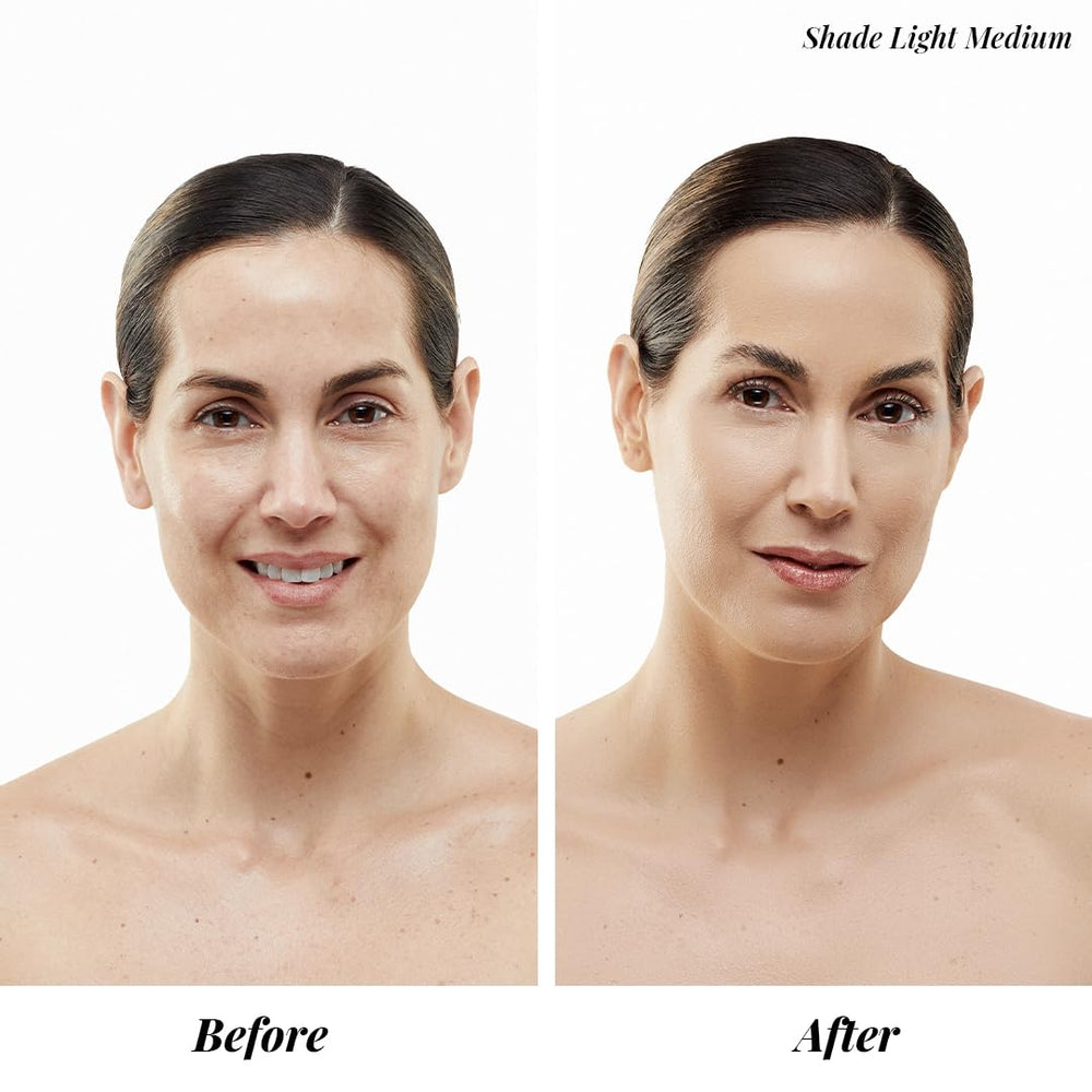 Jerome Alexander Kabuki brush with foundation showing easy blending benefit