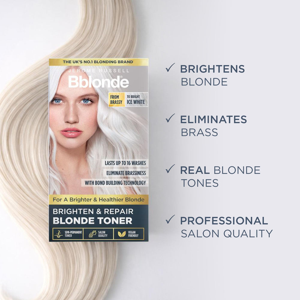 Jerome Russell before and after blonde model demonstrating brassiness removal