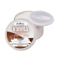 JerrBear’s jar front view showing vanilla dusting powder and branding for fresh softness
