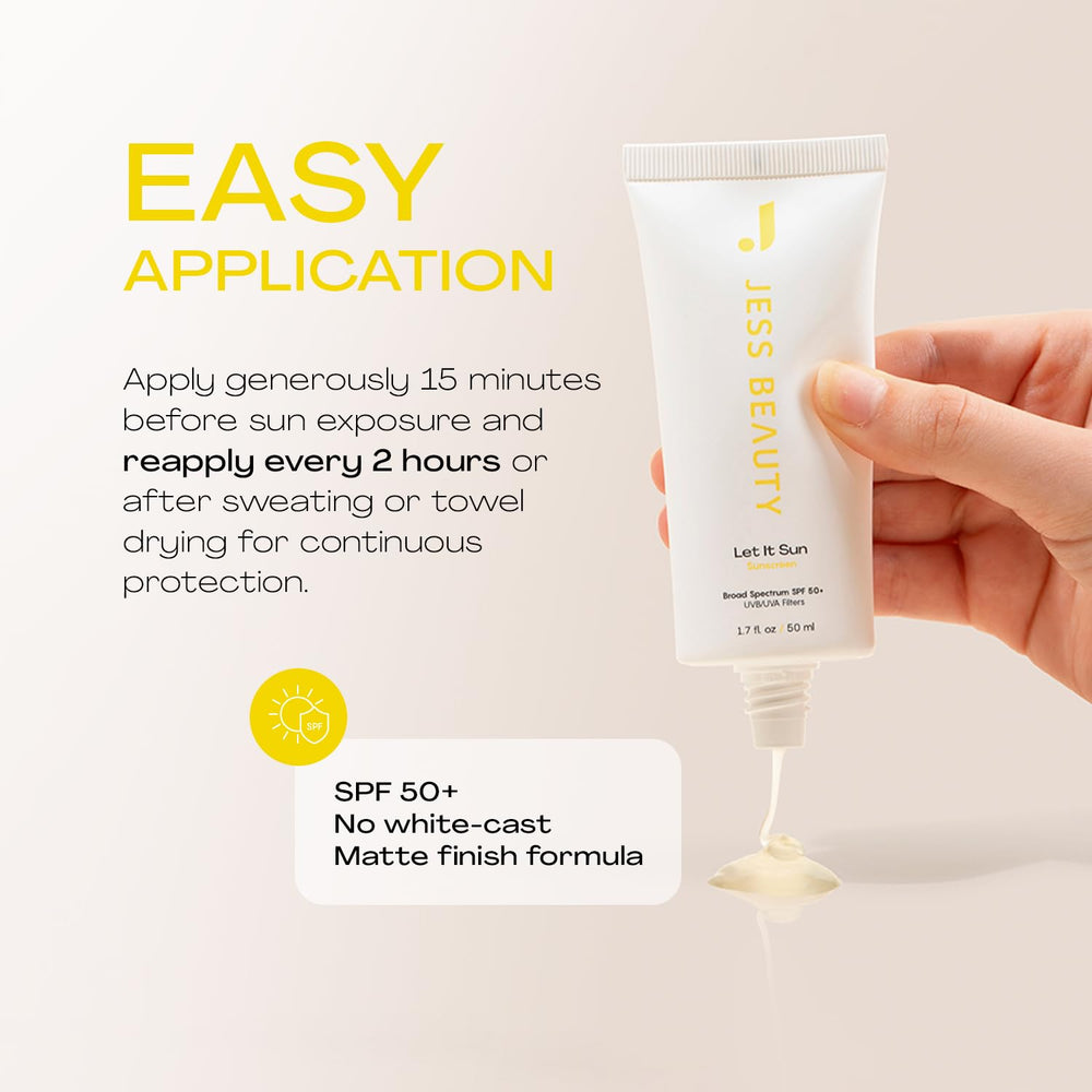JESS BEAUTY label close-up showing SPF 50 and key ingredient clarity benefit