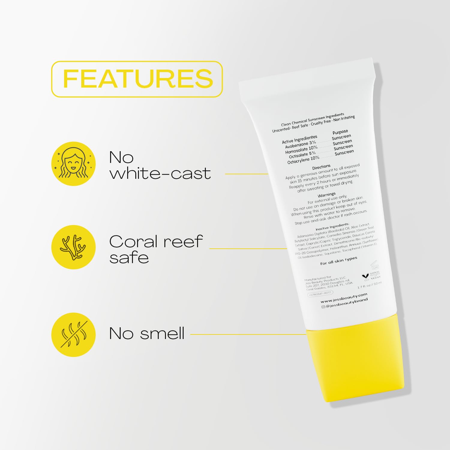 JESS BEAUTY sunscreen spread on hand demonstrating lightweight finish benefit