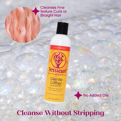 Jessicurl creamy foam on hand demonstrating gentle lather that cleans without stripping