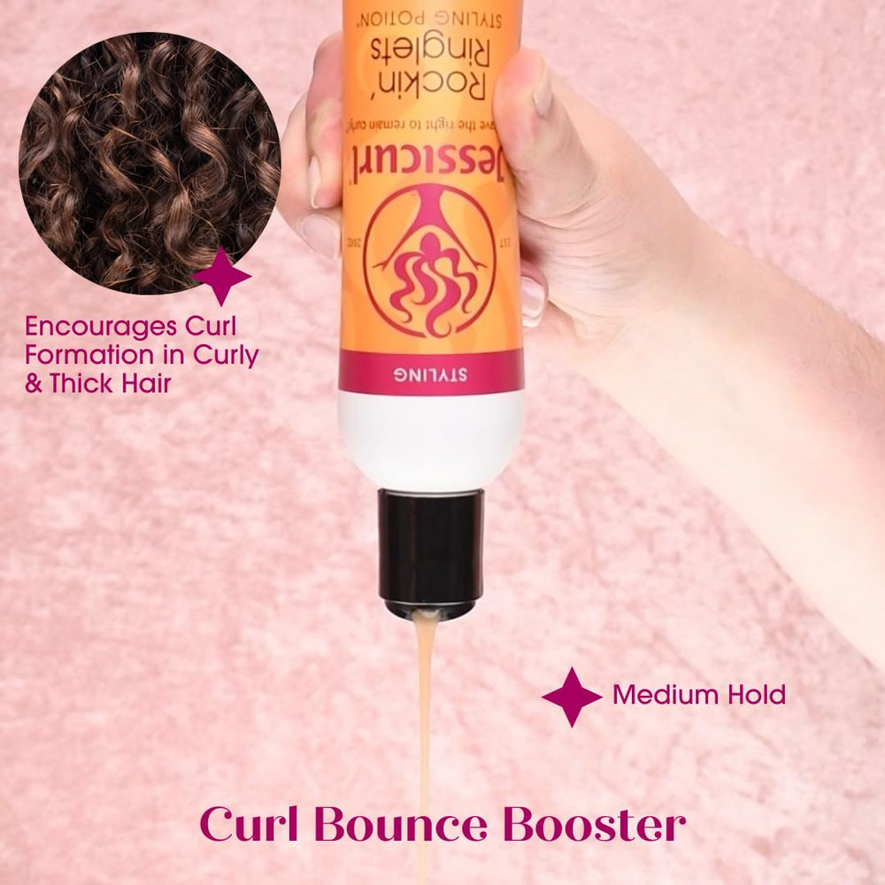Jessicurl product being raked through wet curls for even distribution