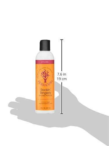 Jessicurl bottle next to hand showing 8 fl oz scale for value