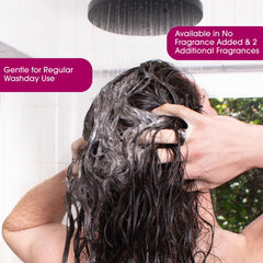 Jessicurl shampoo applied in hair demonstrating gentle foaming action