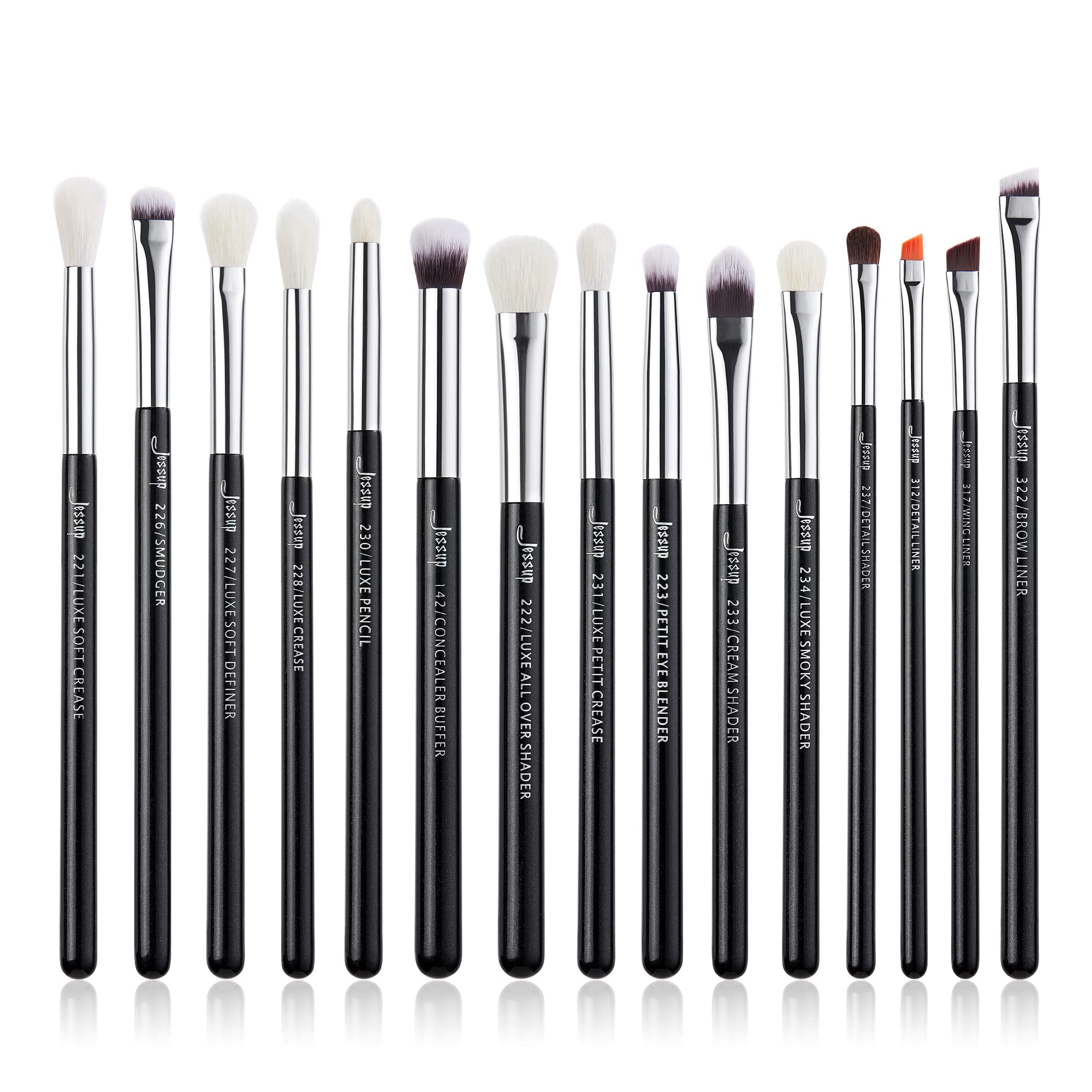 Jessup front packaging showing 15-piece eye brush set and professional design