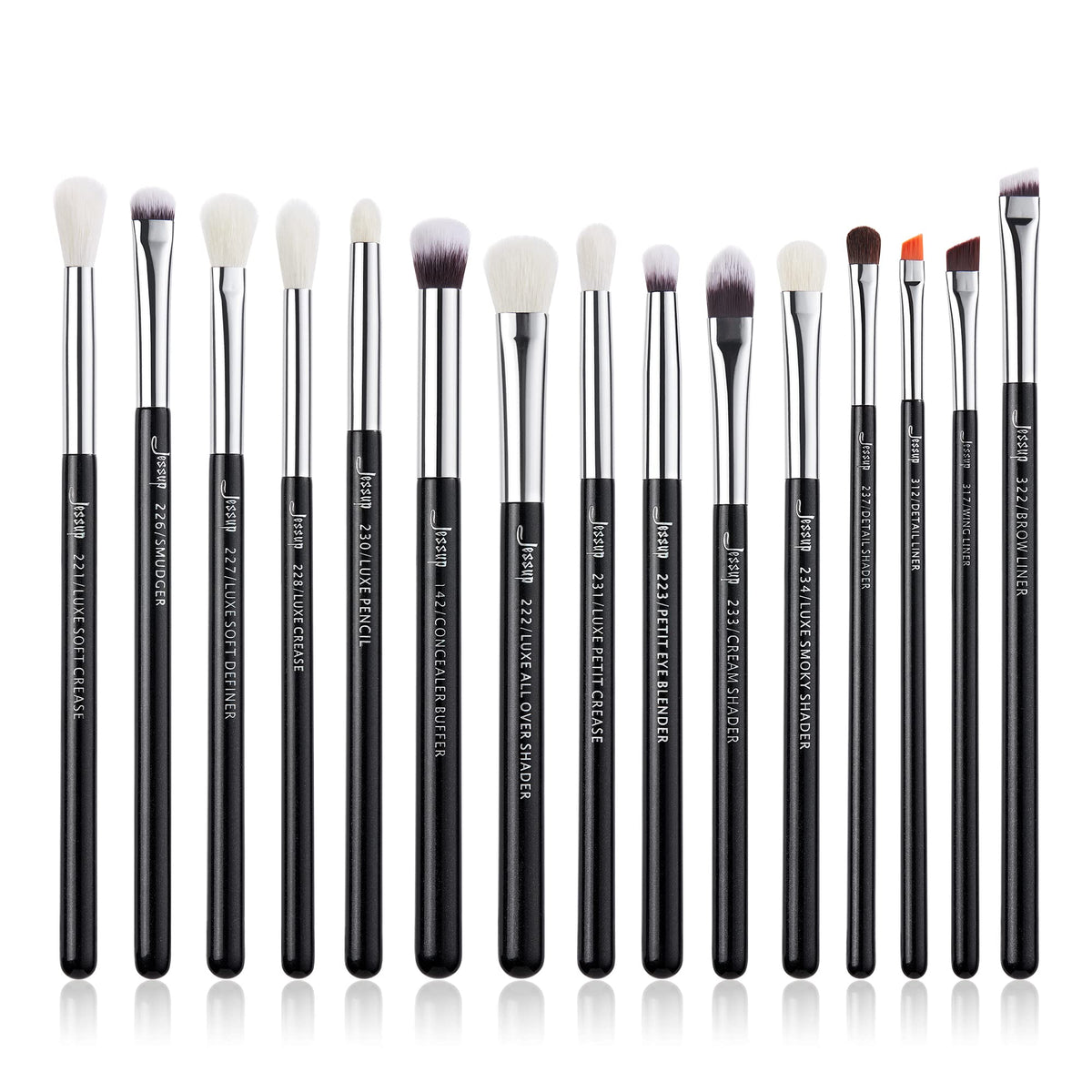 Jessup front packaging showing 15-piece eye brush set and professional design