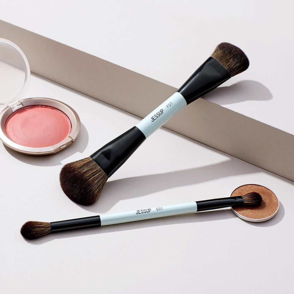Jessup using brush to apply foundation demonstrating even coverage and fast application