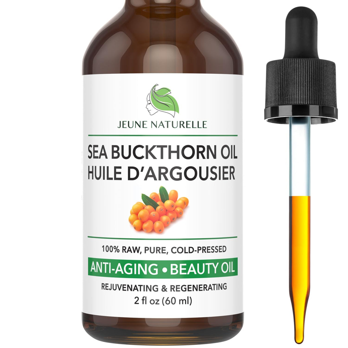 Jeune Naturelle front packaging showing pure sea buckthorn oil and benefits