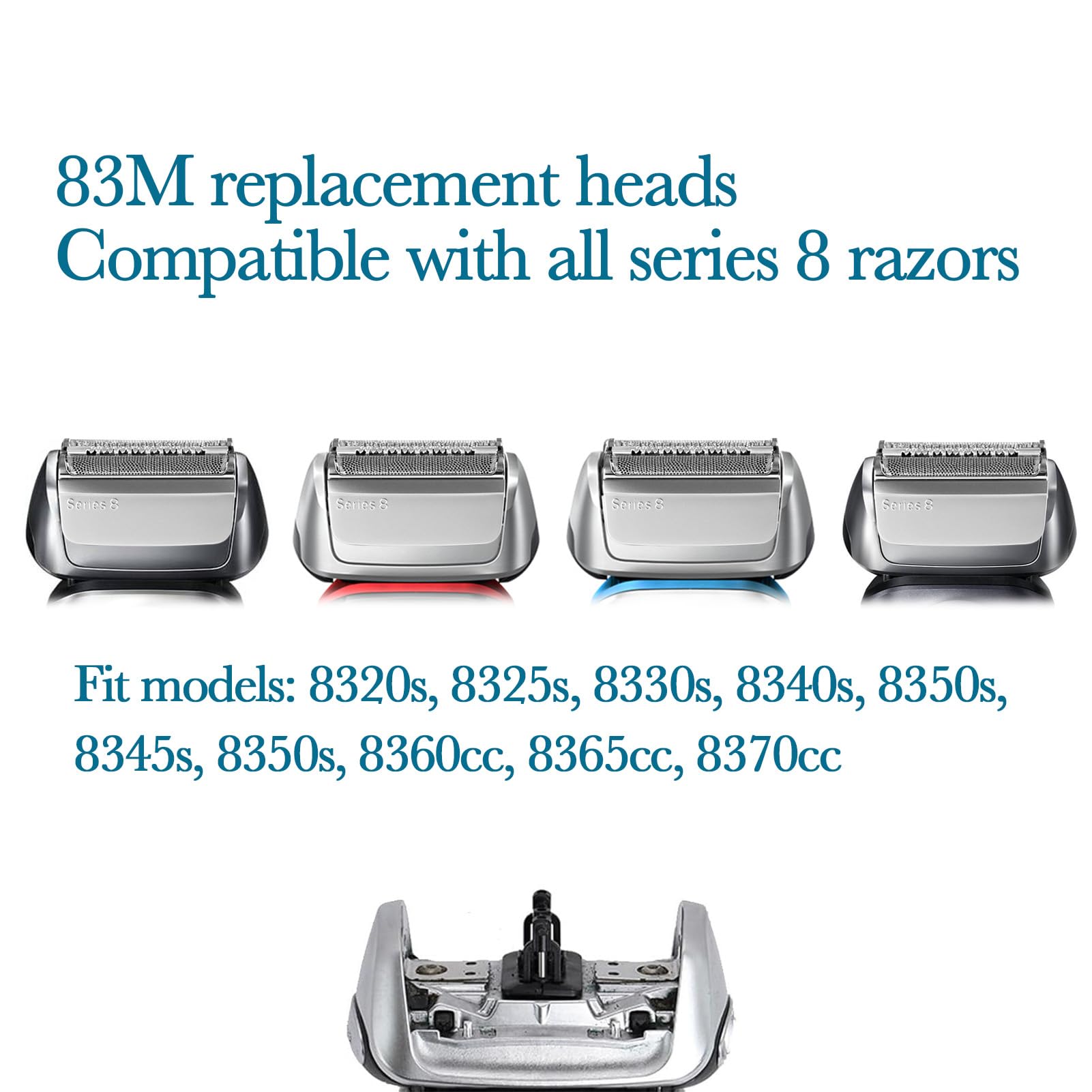 JEVONG replacement head beside Series 8 razor showing correct size and compatibility