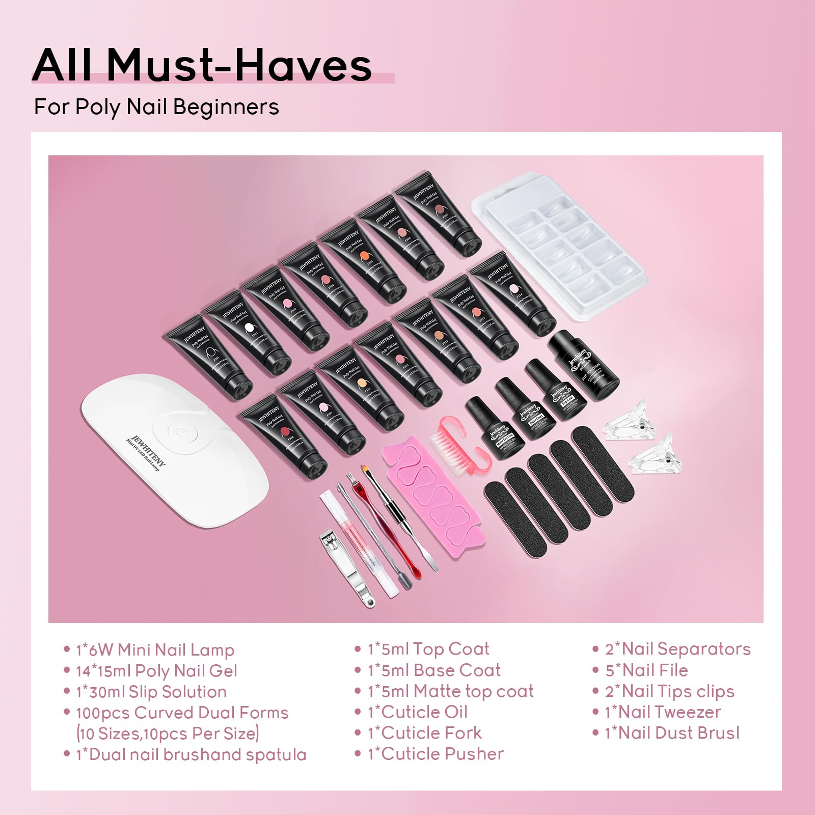 JEWHITENY array of 14 poly gel colors displaying versatile shades