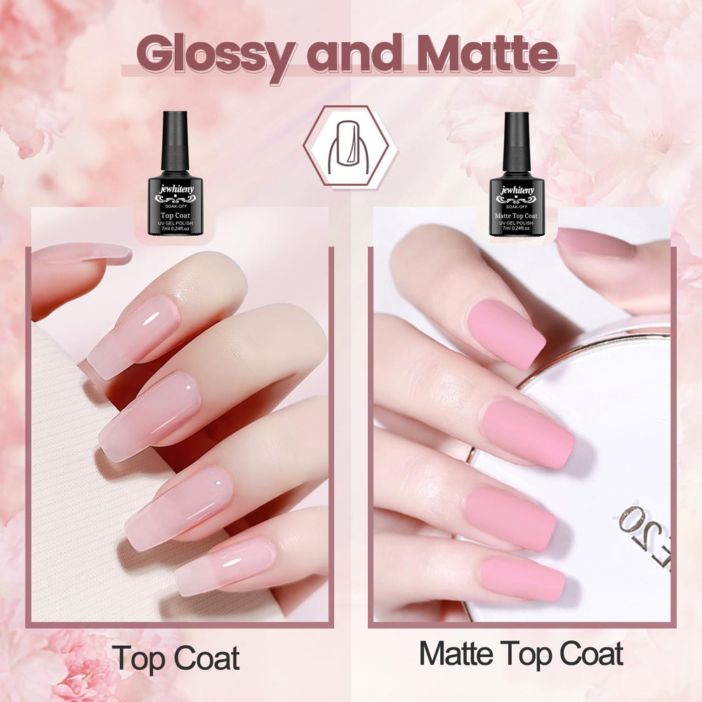JEWHITENY base and top coat bottles for improved adhesion and shine