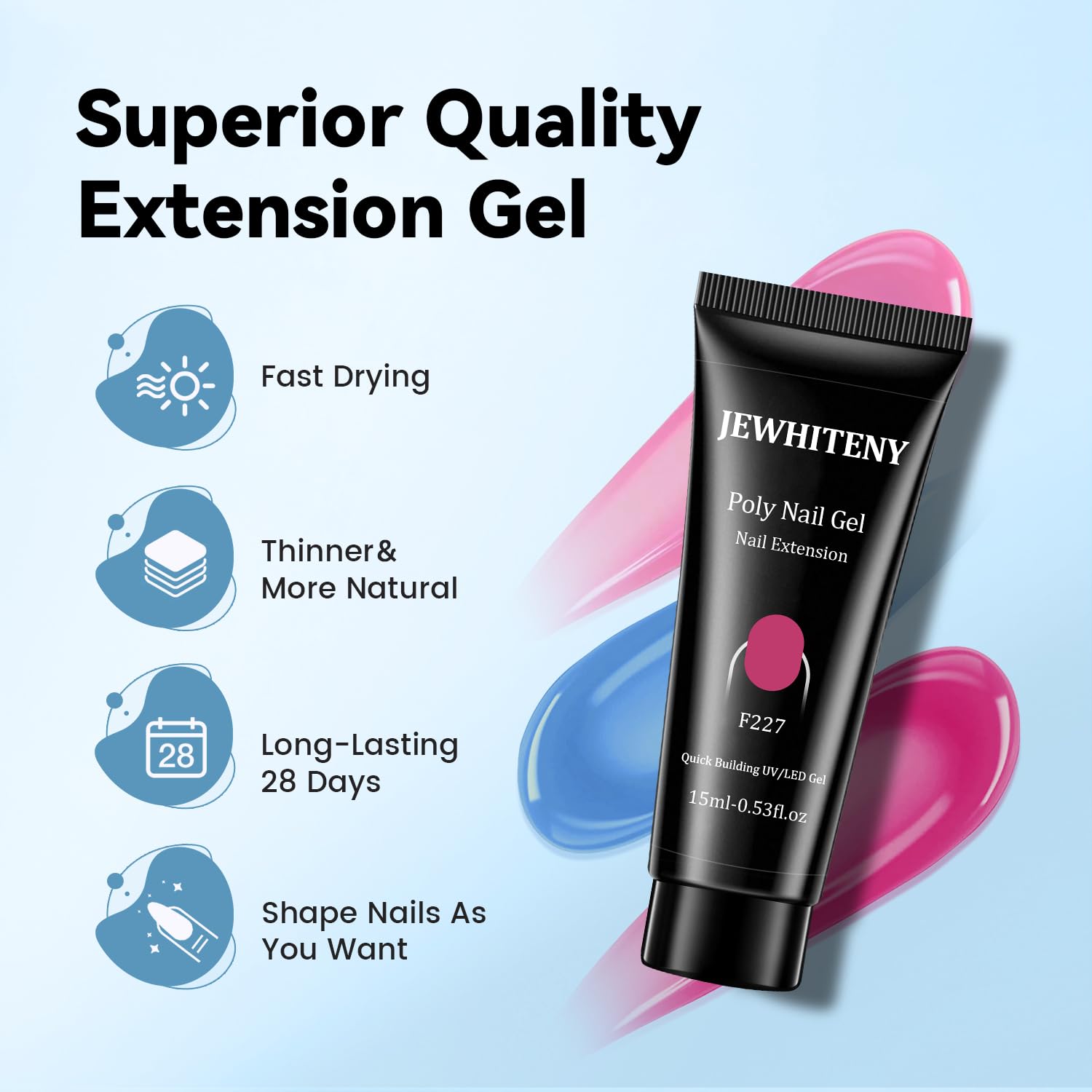 JEWHITENY cured nail showing glossy salon finish and long-lasting wear