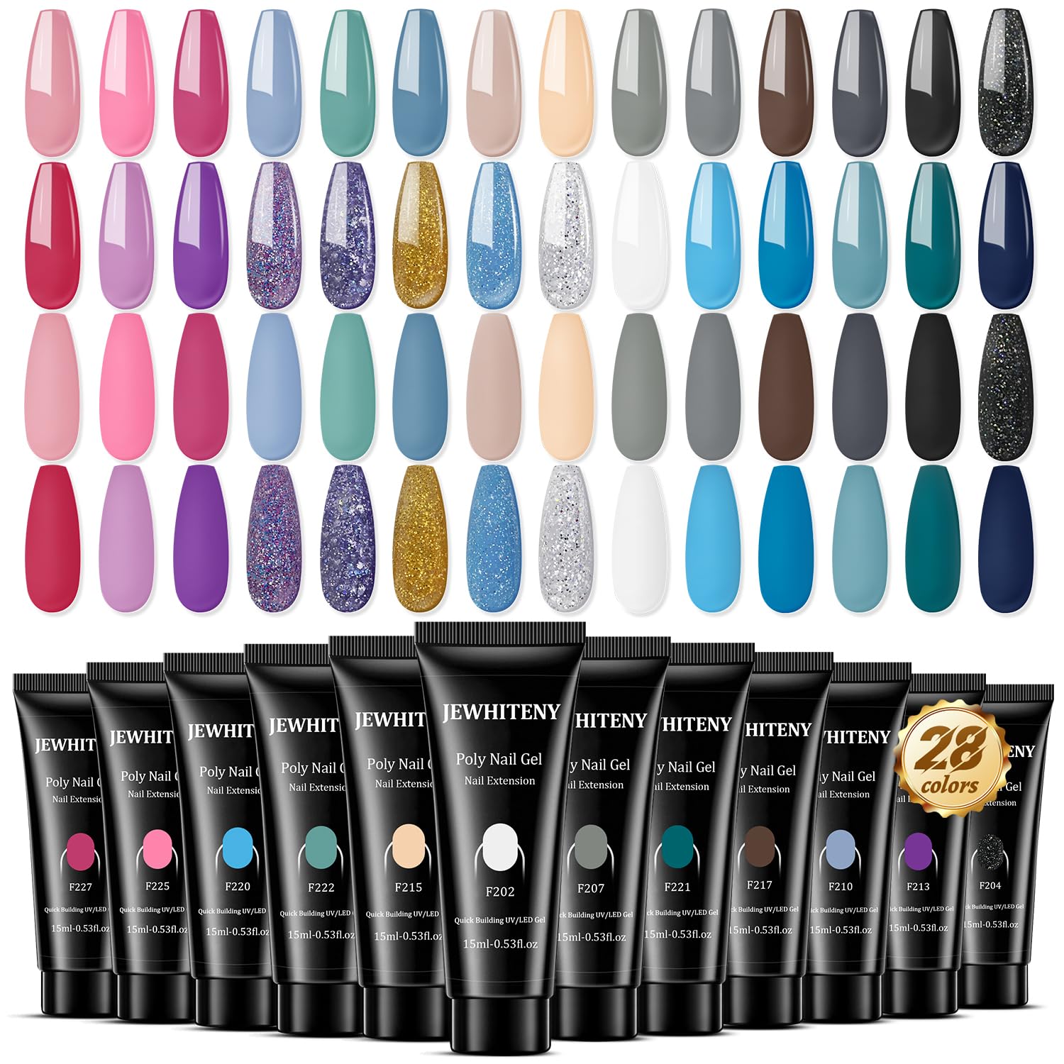 JEWHITENY front packaging showing full 28-color kit for easy selection